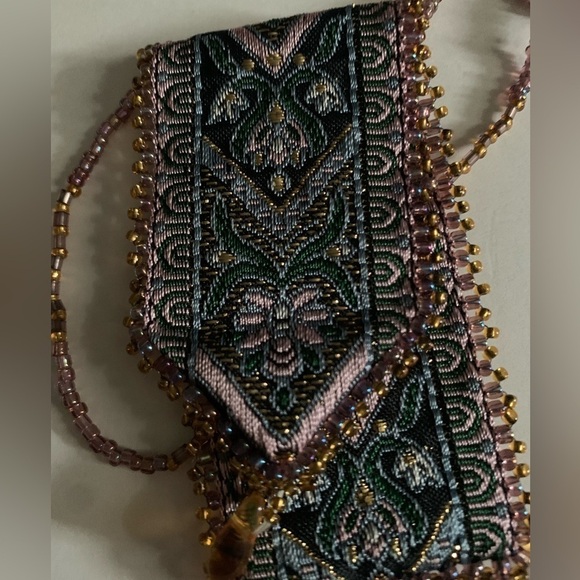 Vintage 1970’s Boho Beaded Bag Necklace, Hand Embroidered Beads - Picture 5 of 6